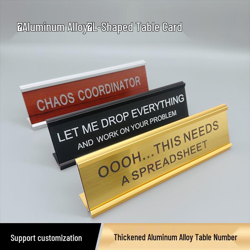 L-förmiges Tischschild aus Aluminiumlegierung mit zweifarbiger Gravur für Hotels und Tagungen