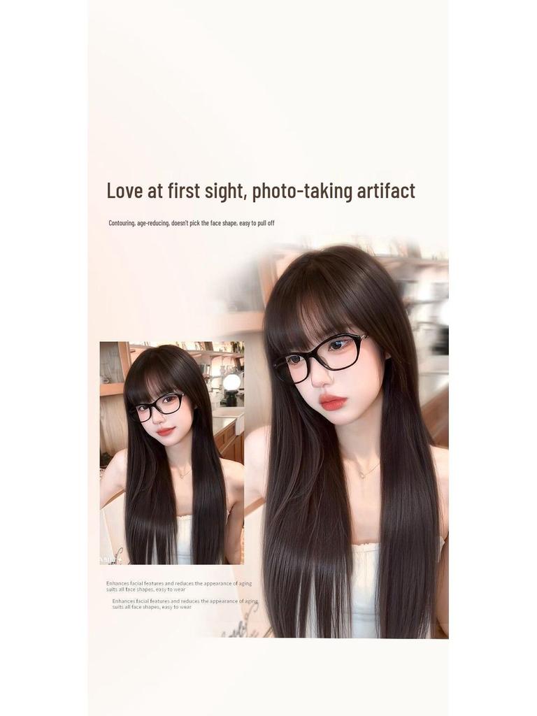 Natural Black Long Straight Synthetic Wig – Invisible Seamless, Fluffy, Volume-Boosting, Daily Wear for Women