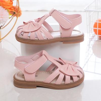 Niedliche Mädchen Sandalen Schleife Peep-toe 2024 Neu Weich Klettverschluss Beige Kinder Prinzessin Schuhe Freizeitschuhe PU Niedliche Kinderschuhe Rutschfest