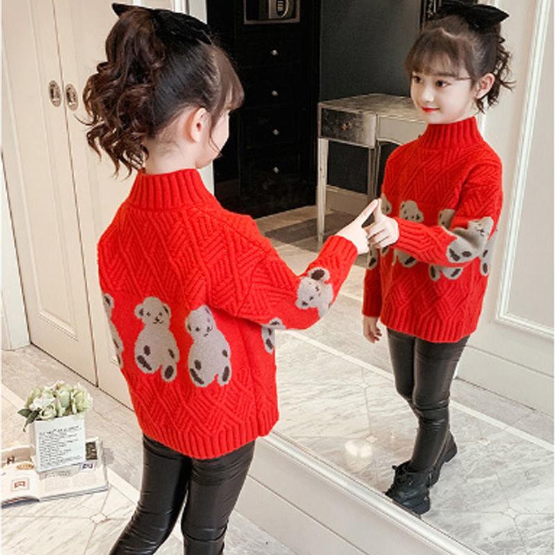 

Свитера для девочек, осенняя и зимняя одежда, детские пуловеры маленьких и средних размеров с толстым бархатом для тепла, вязаные свитера для маленьких девочек 150