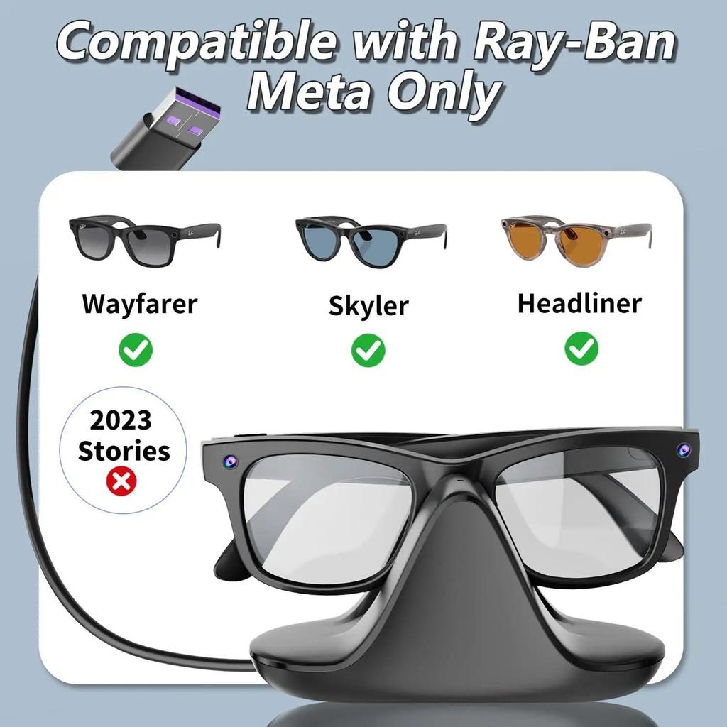 Pro Meta Wayfarer USB/Type-C nabíjecí kabel ochrana bezdrátového nabíjení Rychlé nabíjení pro chytré brýle Meta AR