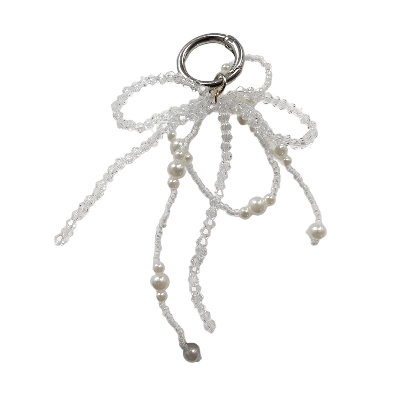 

Брелок-подвеска в виде хрустального банта, брелок для телефона ручной работы, модный жемчужный бисерный бант, украшение для рюкзака и сумки