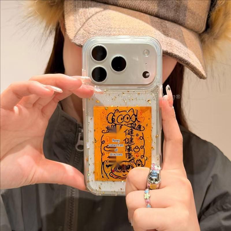 

Чехол для iPhone с золотой фольгой «Восемь направлений богатства» для Apple 17 Pro Max, 16, 15, 14, 13 - Эпоксидное покрытие iPhone 17