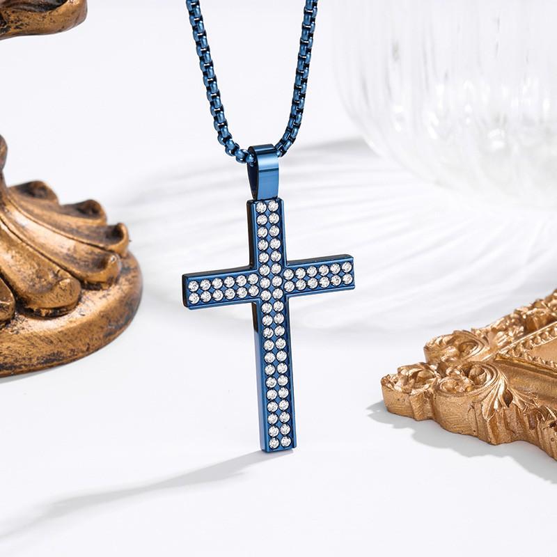 2026 Stone Cross Necklace Fashion Light Luxury Necklace Jewelry Premium Jewelry Full Diamond Men's Necklace