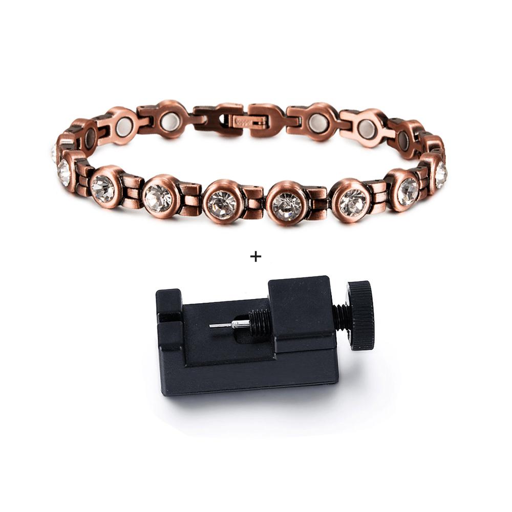 Ikuinen Magnetic Pure Copper Bracelets for Women Cubic Zirconia Chain Link Solid Metal High Magnet Jewelry