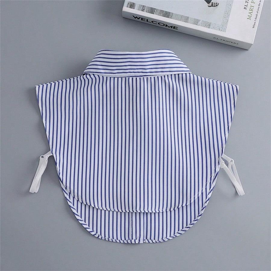 Pointed collar striped shirt fake collar, women's versatile decoration collars blue and white stripes sweater collar