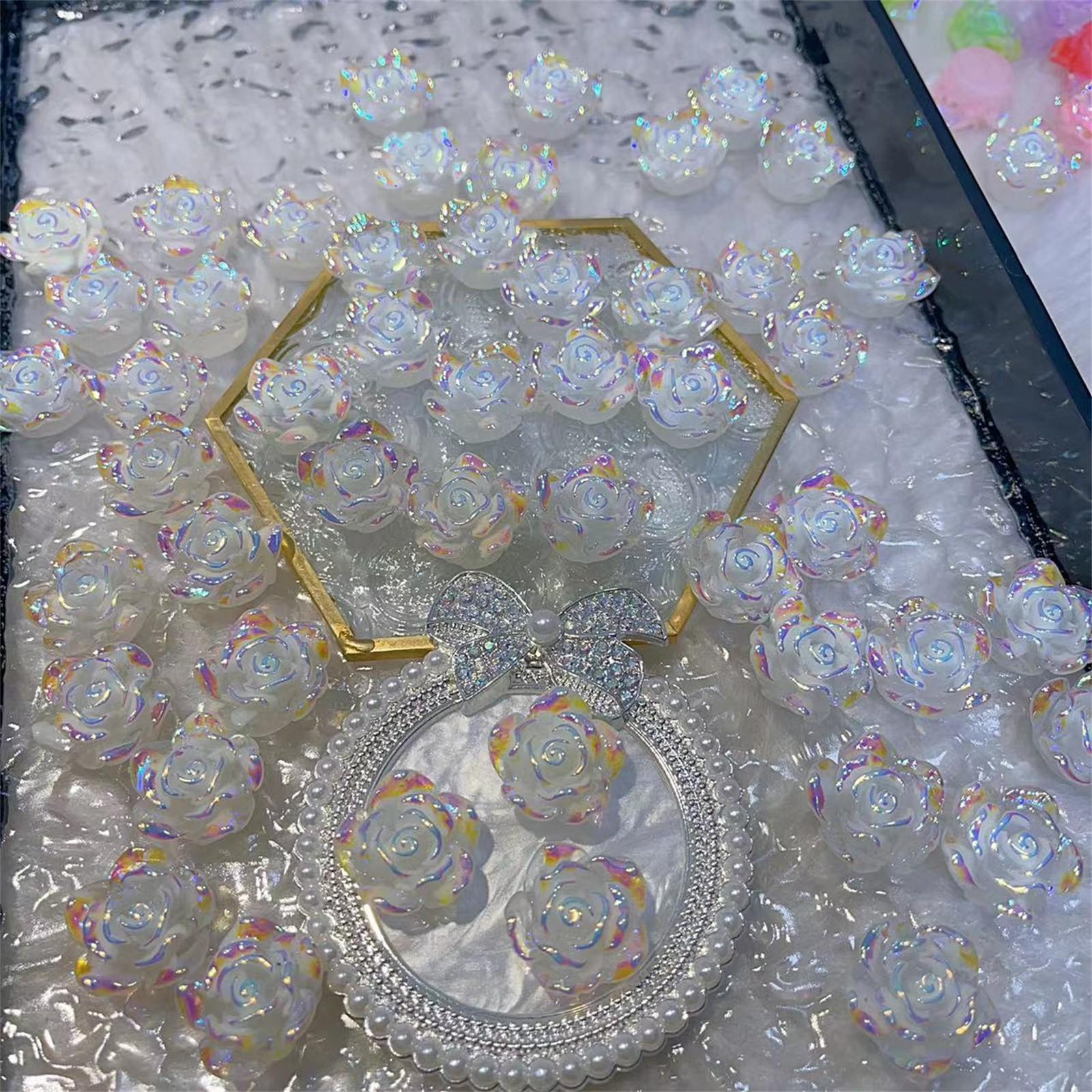 

Светящийся цветок из смолы, хрустальный цветок, свадебное украшение, цветок из смолы со стразами, плоская задняя часть, аксессуары для самостоятельного изготовления ювелирных изделий One Size белый