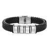Custom Beaded Braided Bracelets For Men Leather Stainless Steel Black Silver Color Personalized Bangle Name Family Father Gift