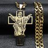 Hip Hop Punk Crown of Thorns Jesus Cross Necklace for Men Stainless Steel Gold Plated Crucifix Pendant Necklaces Jewelry N8052