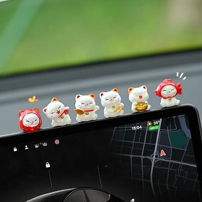 6Pcs New Chinese Lucky Cat Figurine - Cartoon Maneki Neko Animal Model Good Luck Wealth Home Desktop Car Decoration