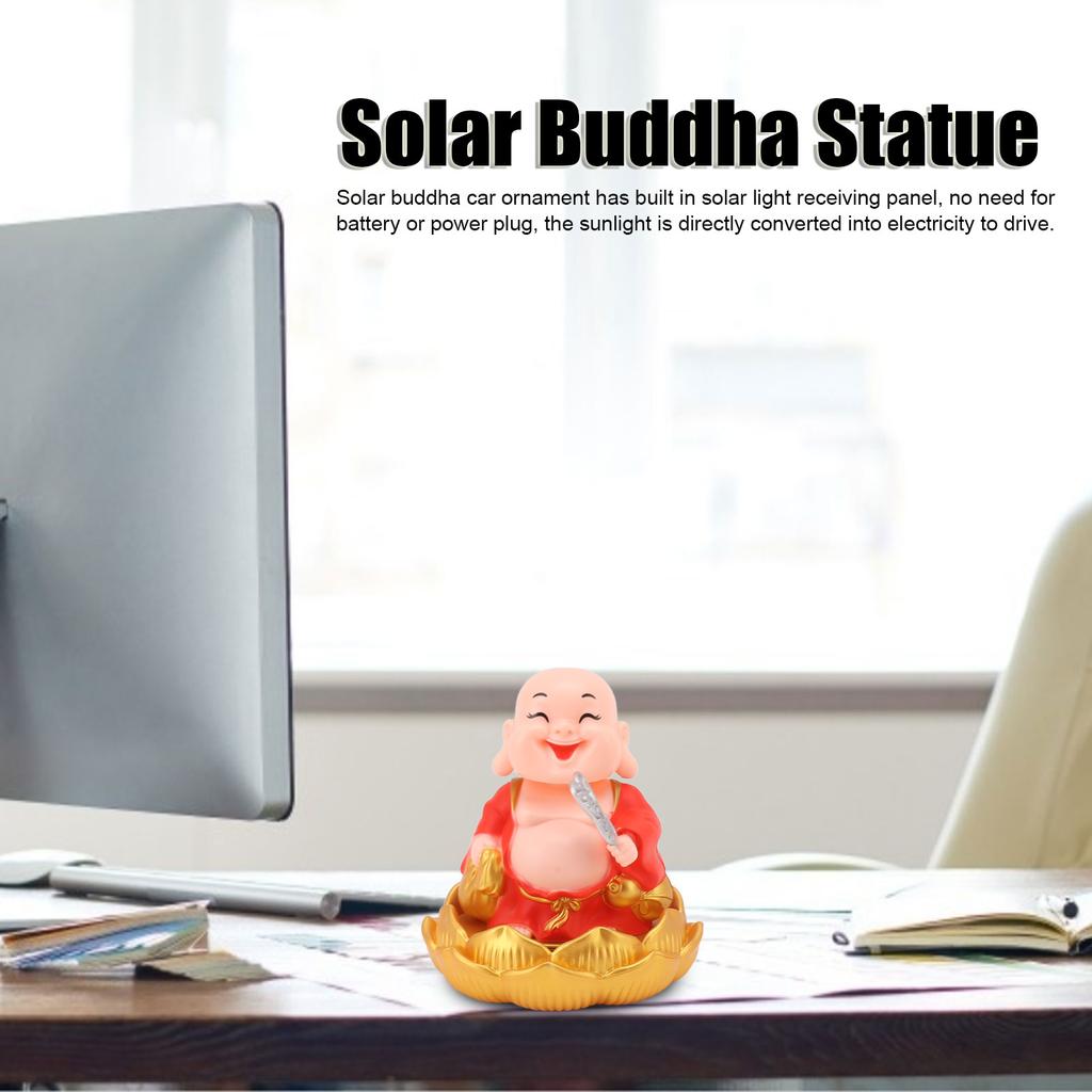 Solar Buddha Statue Solar Nodding Maitreya Car Ornament Decoration Shaking Head Toy for Wealth and Fortune