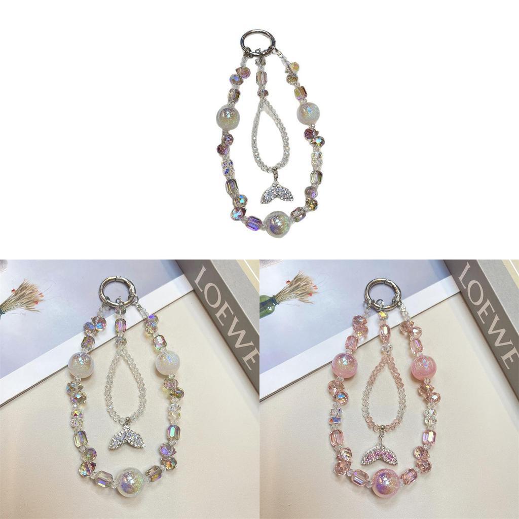Dream Crystal Round Bead Dual Chain Fish Tail Phone Lanyard For Women And Men