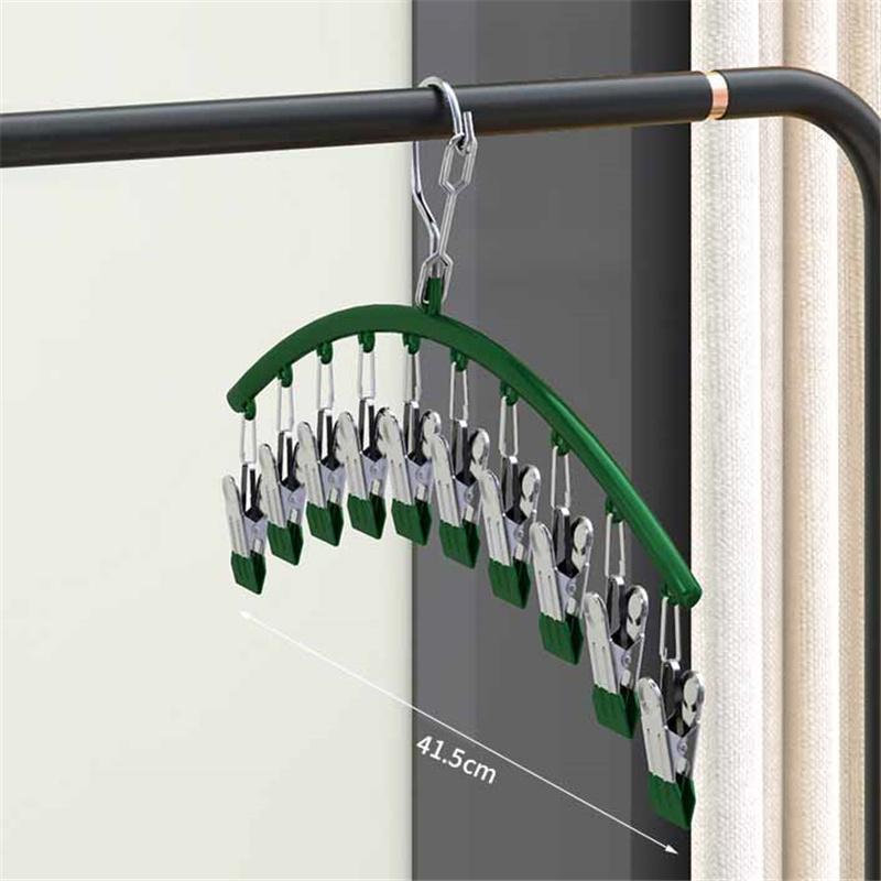 10 зажимов из нержавеющей стали, ветрозащитная, нескользящая, сушильная вешалка для одежды, носков, нижнего белья, одежды, сушильная вешалка для белья зелёный