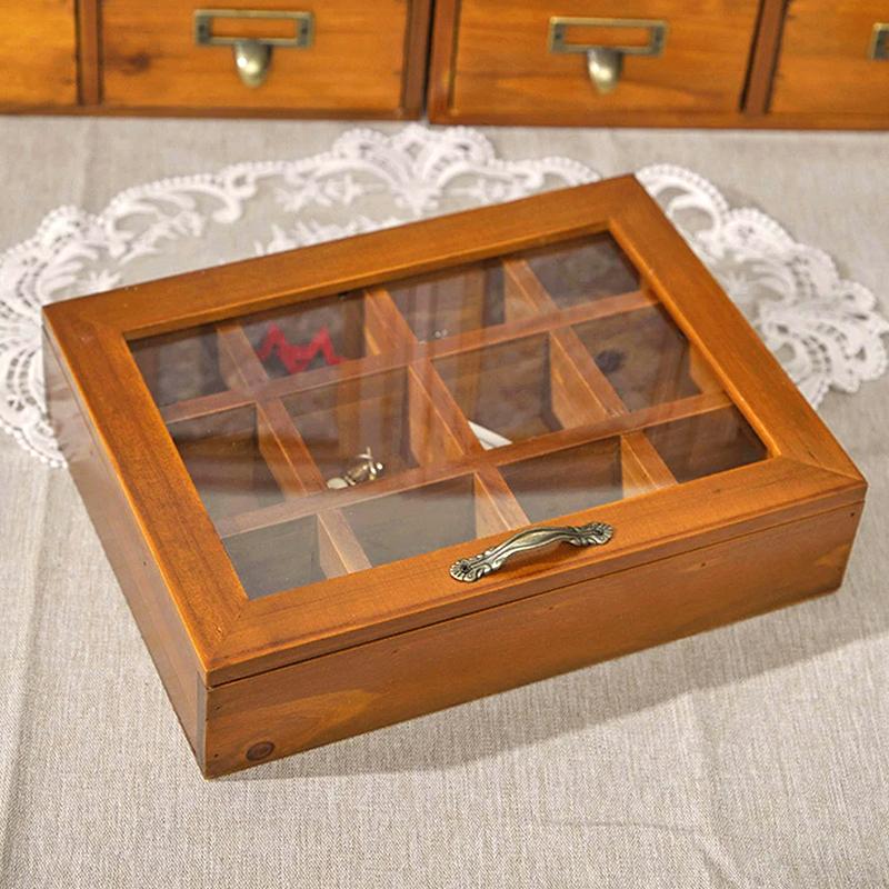 12 rom Ornamenter Massivt tre Klokkeholder Oppbevaringsboks Organizer Stativ Skrivebord Utstillingsmonter Smykker