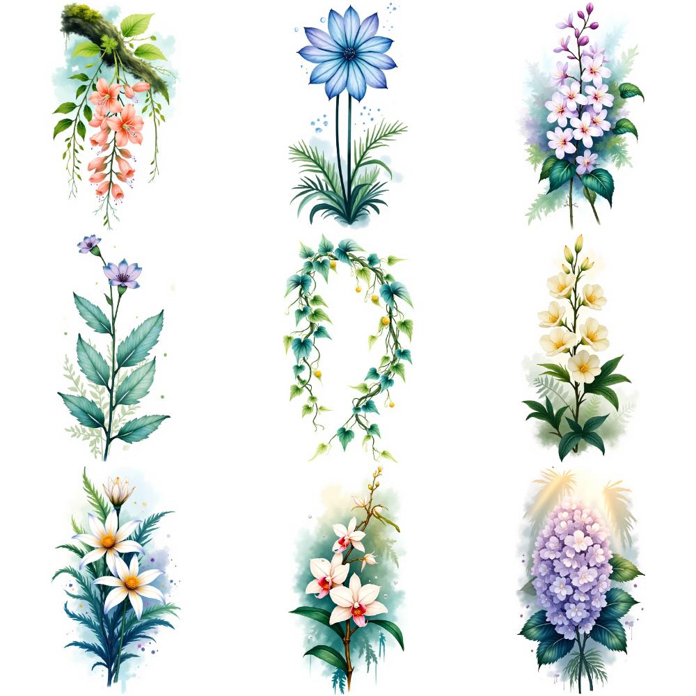 9 Sheets Temporary Tattoos for Men Women Colorful Flower Plant Fake Tattoos Waterproof Body Art Arm Disposable Tattoo Stickers