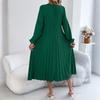 Women's Casual Color Long,sleeved Pleated Dress With Pockets