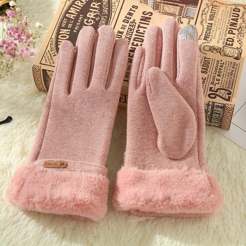 Warm Gloves  Female Fingers Velvet Padded Cashmere Like Students' Hands Anti Freezing Cold Proof and Windproof  Driving and Cycling.
