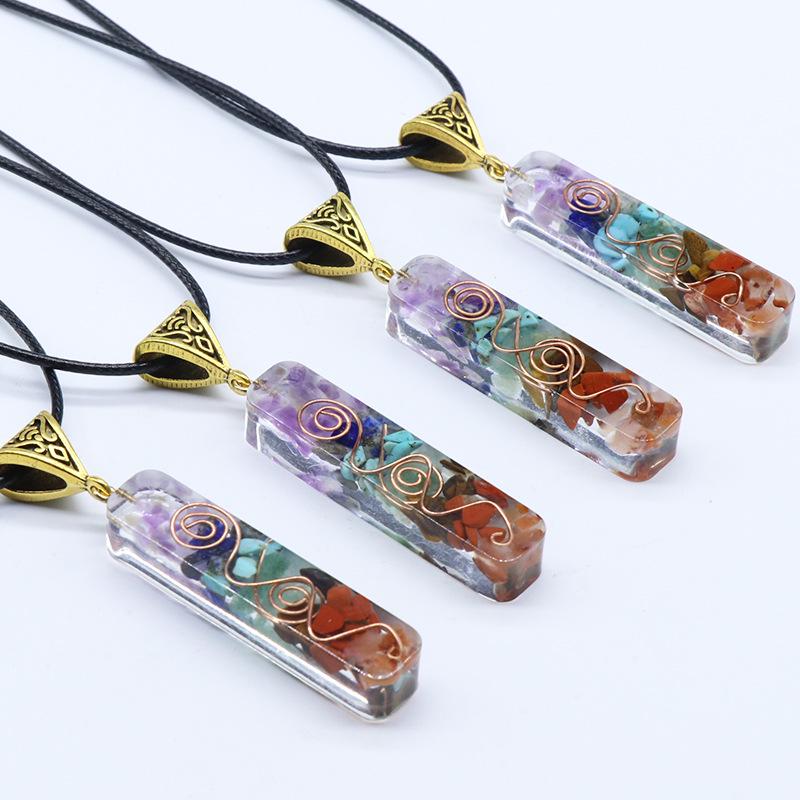 988-Seven-Color Crushed Stone Resin Necklace - Natural Stone Pendant