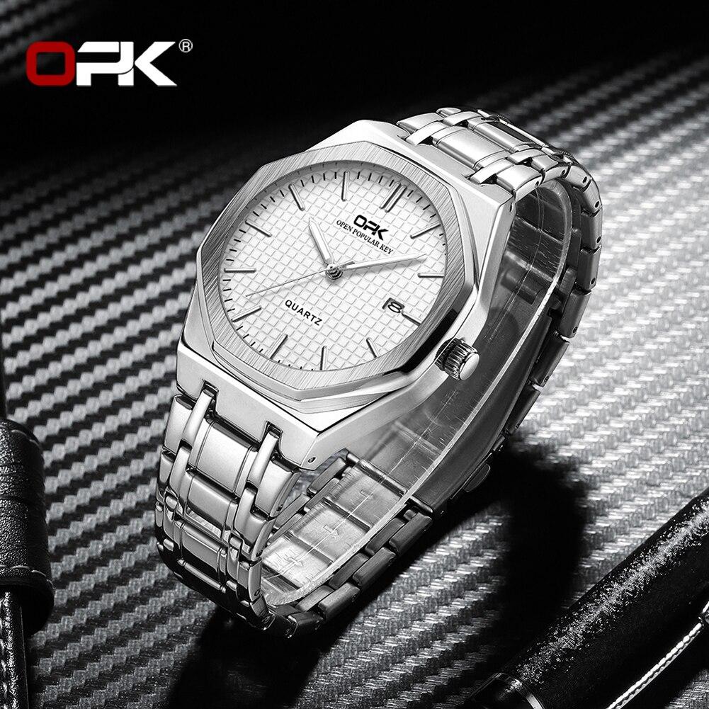 OPK Luxury Fashion Men's Quartz Watch Octagonal Waterproof Night Light Business Men's Calendar Watch