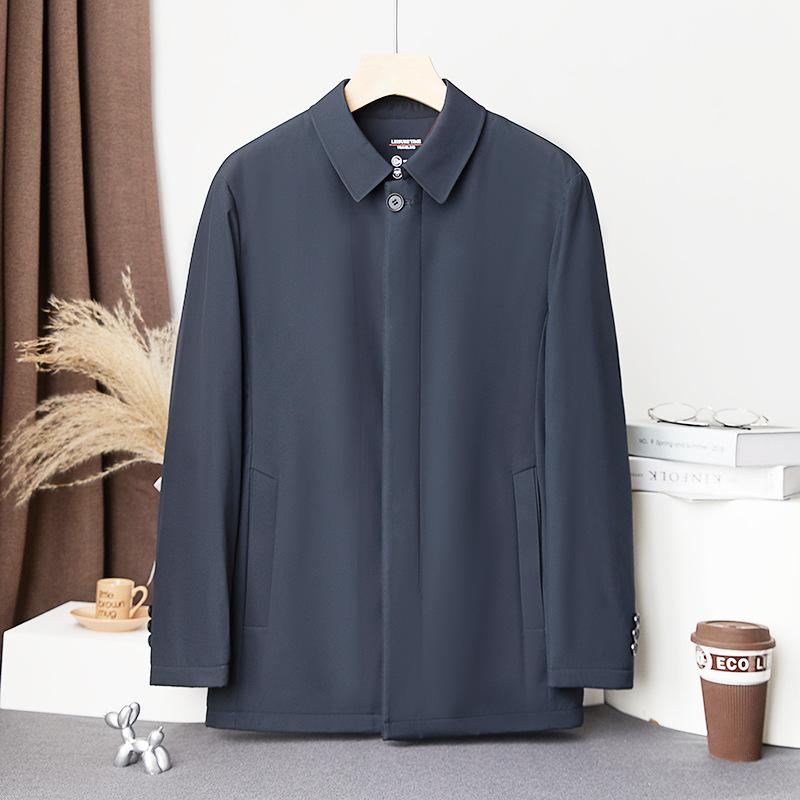 Middle-aged Men's Coat, Long Slim-fitting Retro Jacket, Lapel-neck Fit Jacket, Thermal Cotton-padded Coat.