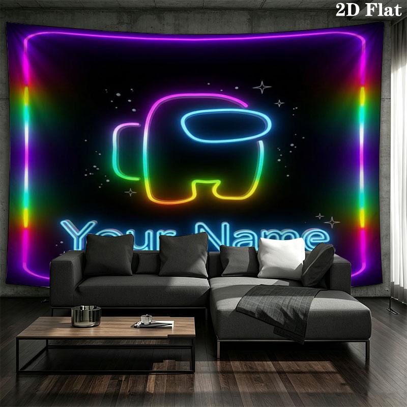 Among Us Custom Name Wall Tapestry Aesthetic Wall Hanging Printed Fabric Blanket Decorative Tapestries for Bedroom Living Room Home Decor