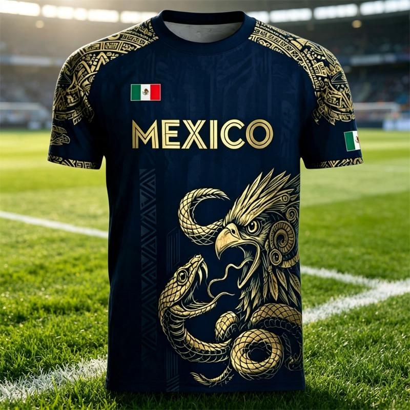 Mexico Eagle Snake Graphic Soccer Jersey,  Breathable Sports Football Shirt