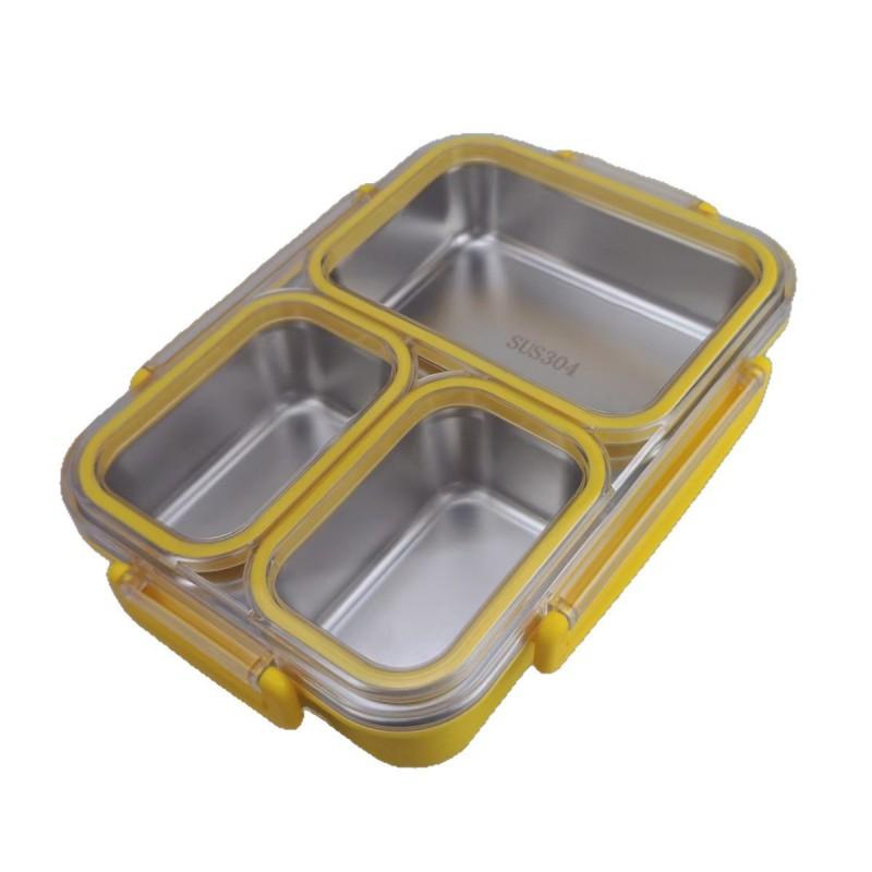 304 Stainless Steel Leakproof Food Container With 3 Compartment Lid Refrigerator Storage Lunch Box Snack Organizer