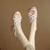 Fashion High-heeled Thick-soled Woven Sandals 2025 Summer Thick-heeled Slope Heel Open-toe Cross-strap Roman Women's Shoes