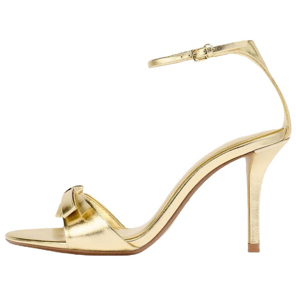 Zara Pu Open-Toe Elegant Metallic Layer Effect Bow Decor High Heel Sandals 10Cm Women Sandals Gold 1337610091