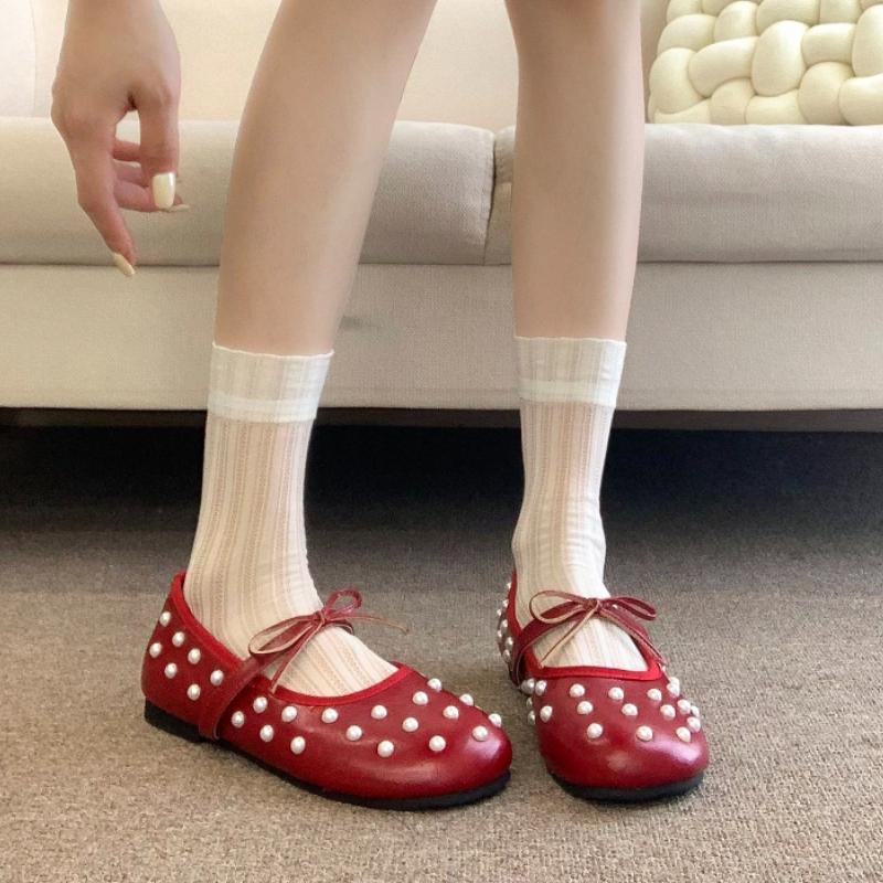 Perleťové Baleríny s Mašlí Dámské Elegantní Šaty Mary Jane Boty Jaro Podzim Jednoduché Nazouvací Zapatos De Mujer
