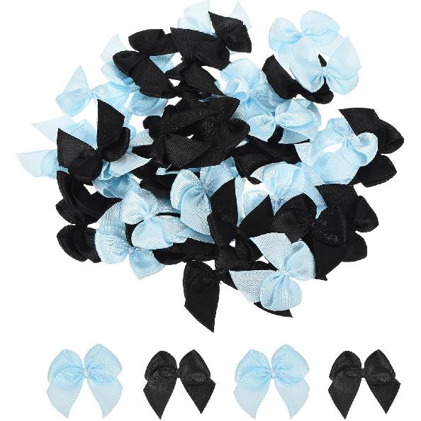 MECCANIXITY 50Pcs Mini Ribbon Bow 1" Mini Fabric Satin Ribbon Flower Bows for Craft DIY Sewing Wedding Birthday Party Pink & Blue