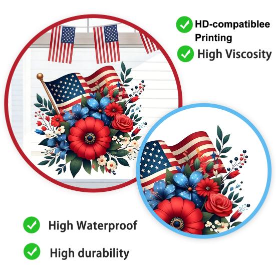Patriotic Window Clings 4th of July America Flag Flowers Window Stickers for Independence Day Memorial Day Home Kitchen Decor