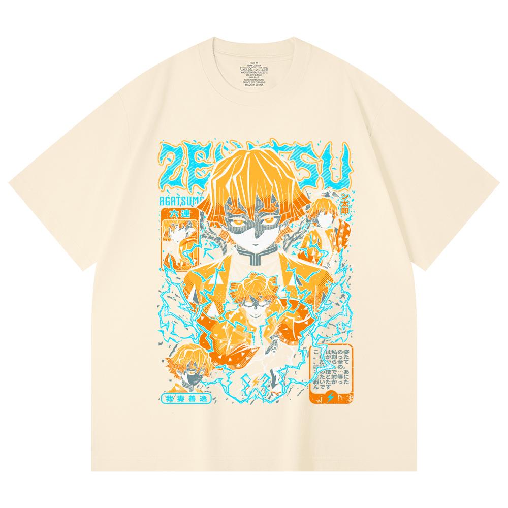 230 Gsm 100% Cotton Demon Slayer V100 Zenitsu Print Unisex Heavy Cotton T Shirt