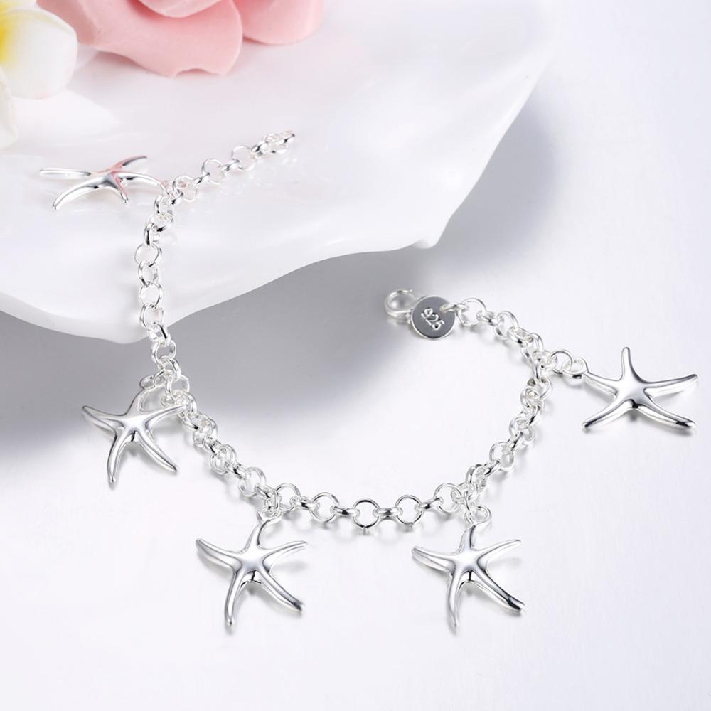 925 Sterling Silver Starfish Pendant Bracelet, Fashionable and Charming Jewelry
