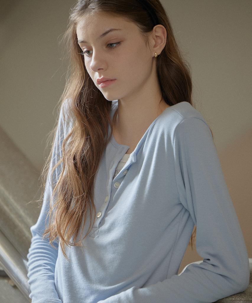LETTER FROM MOON Logo Silver Embroidered Layered T-Shirt (Blue)