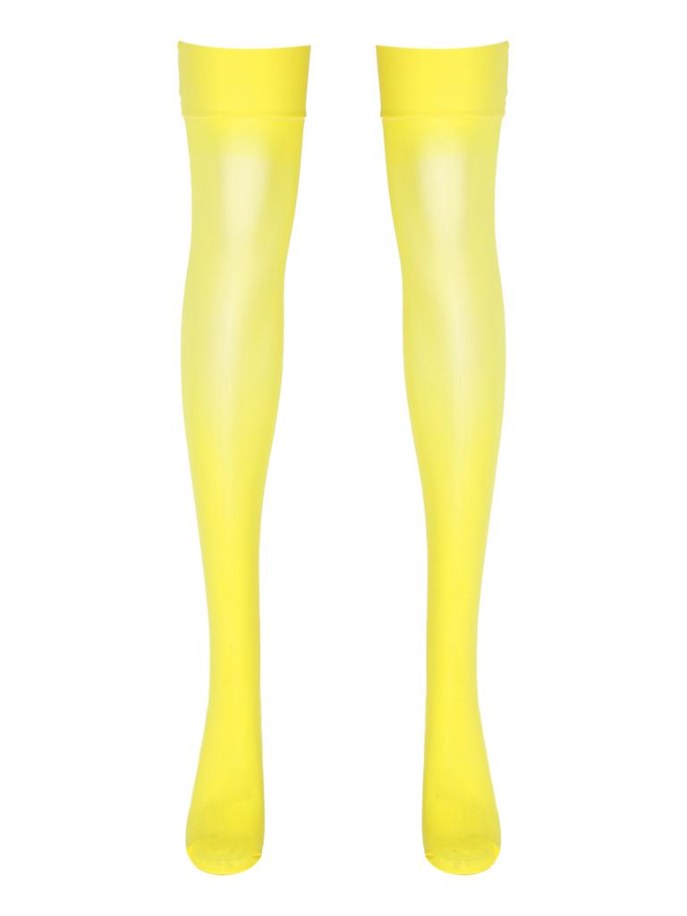 Womens Sheer Thigh High Socks Glossy See Through Design Thin Shiny Elastic Solid Color Stockings