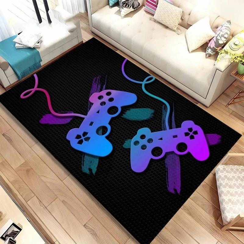 Gamer Theme Print Small Rug - Controller Console Pattern Carpet for Gaming Room Bedroom Hallway Balcony Entrance Doormat Decor