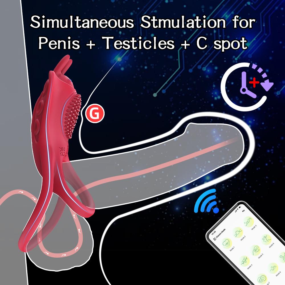 APP Vibrasjon Butterfly Ring Menn Penis Ring Trådløs Kontroll Testikkel Massasje Penis Stimulering Dick Ring Sexleketøy Semen Lock Ring Dick Ring