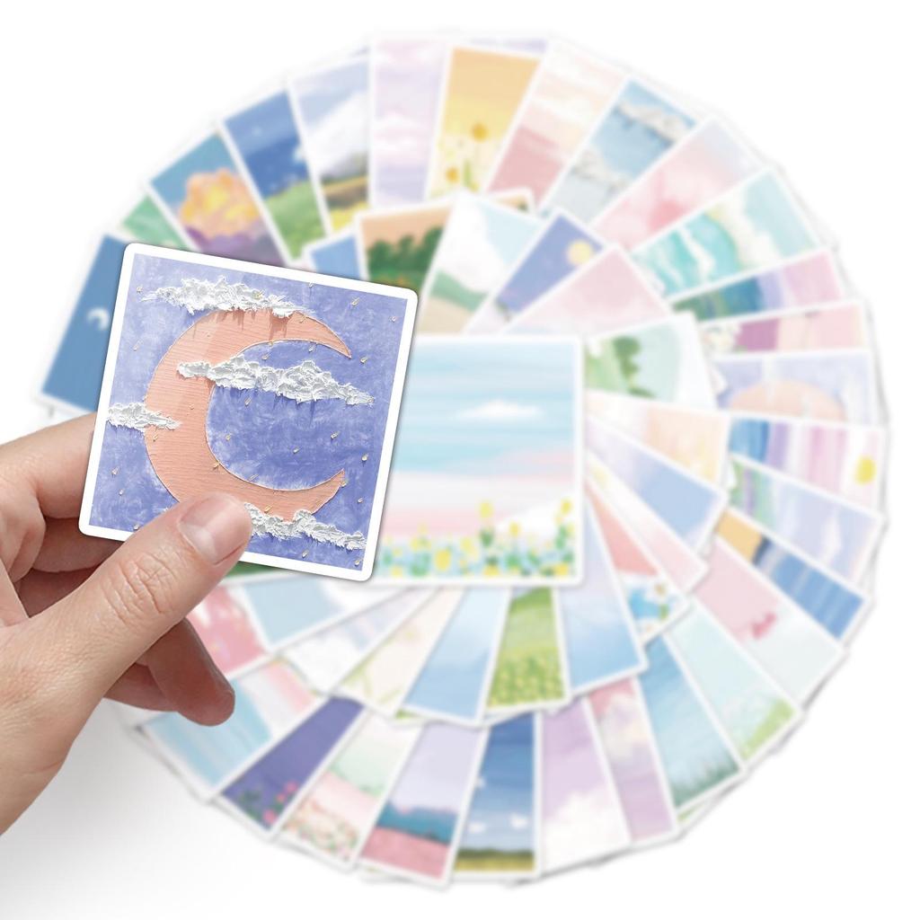 50 Trendy Landscape Oil Painting Stickers - DIY Skateboard & Water Bottle Decor (Non-Infringing, Graffiti Style)