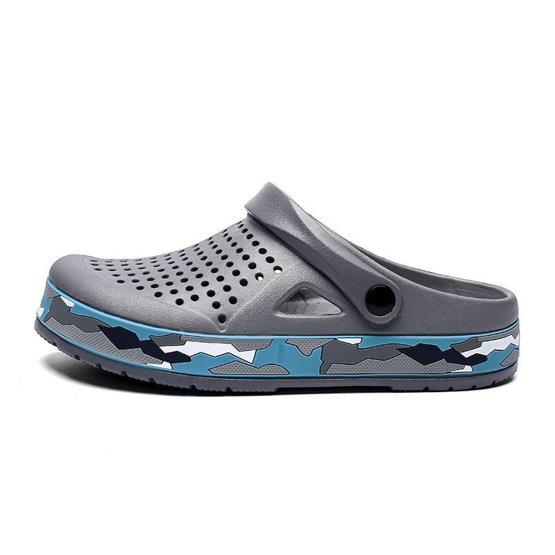 

2025 новые повседневные мужские туфли с отверстиями, уличные пляжные молодежные туфли с сумкой на голове, трендовые сандалии, мужская обувь для ношения двумя способами 45 серый
