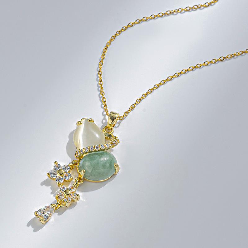 Green Jade Gourd Plum Blossom Snowflake Brooch  Lapel Pin Necklace