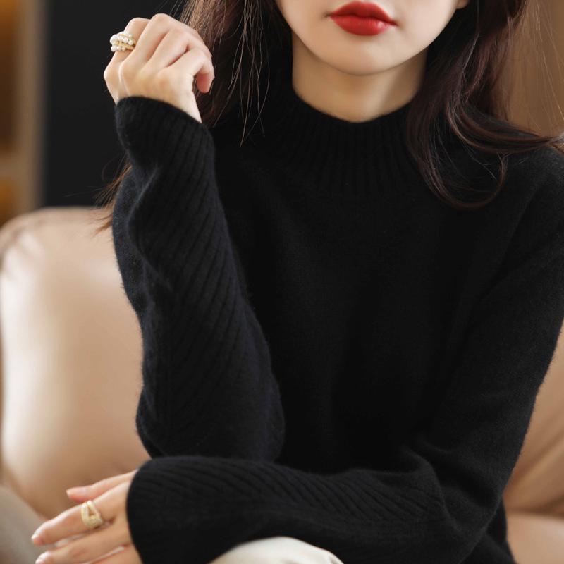 2024 A/W Women's Pure Wool Half-High Neck Loose Pullover Sweater