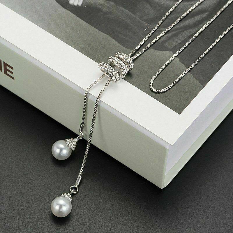 Classic Simple Long Pearl Spiral Adjustable Pendant Necklace For Women Girls Exquisite Versatile Sweater Chain Accessories Gifts