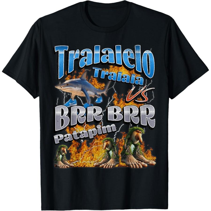 Tralalelo VS Brr Patapim Funny Italian Brainrot Meme Graphic T-Shirt XXXXXL чёрный