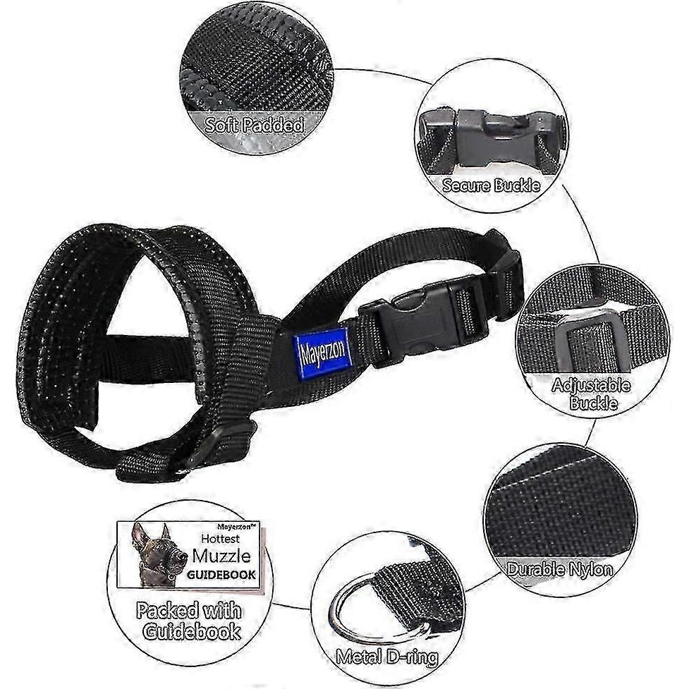 Muso Morbido in Nylon per Cani Taglia XL Nero Per Anti Morso Anti Abbaio Anti Masticazione Con Anello Regolabile