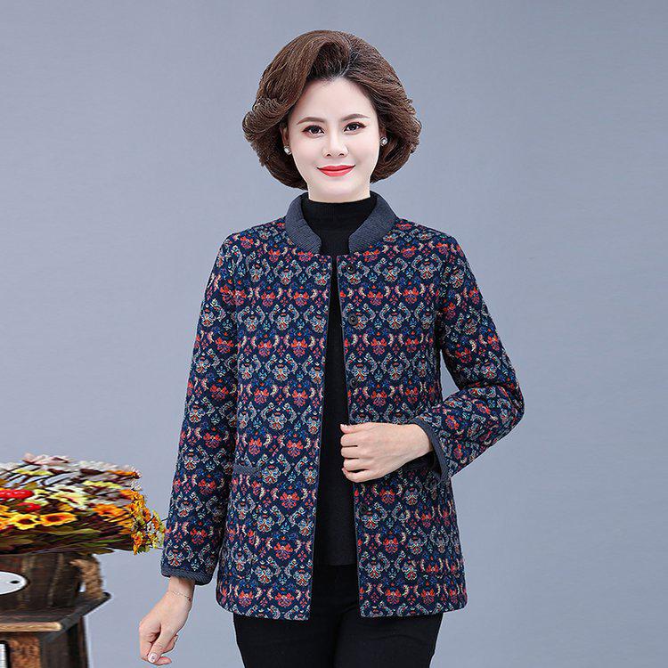 Lightweight Stand Collar Cotton Padded Jacket for Elderly Women - Winter Outerwear