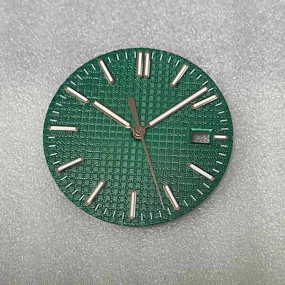 

31.8mm Watch Dial + Hands Green Luminous Watch Faces Replacement Accessories for NH35 Movement Rose Nail/Silver Nail
