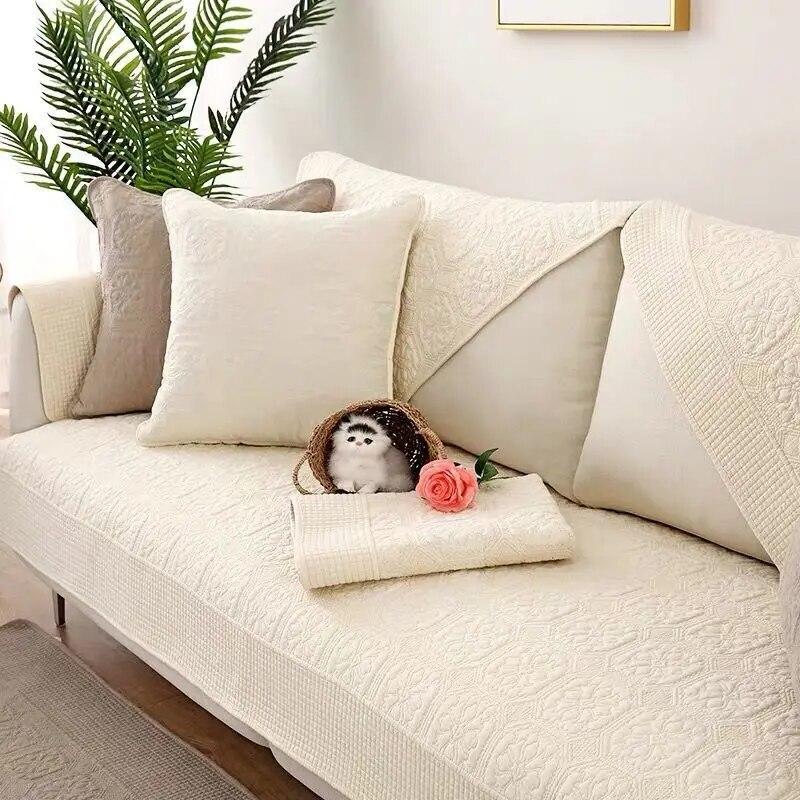 Washed Cotton Sofa Cushion Pure Cotton Four Seasons Fabric Simple Pure Cotton Cushion Sofa Cover Backrest Anti-slip