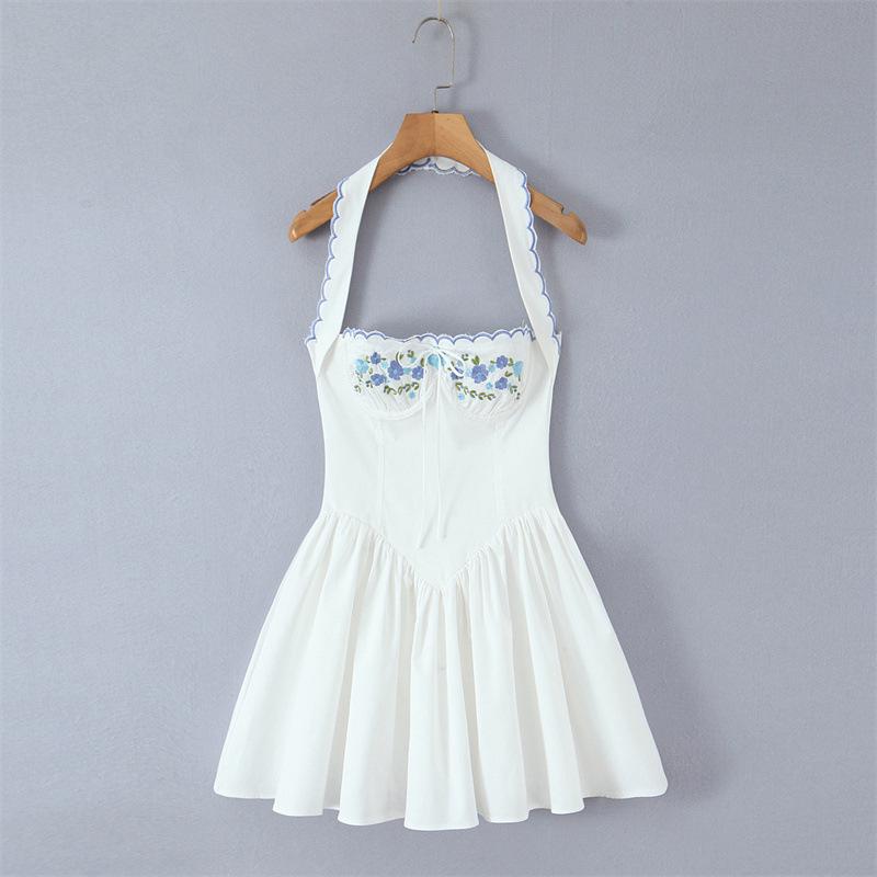 European & American Style Women's Embroidered Halter Bodycon Mini Dress