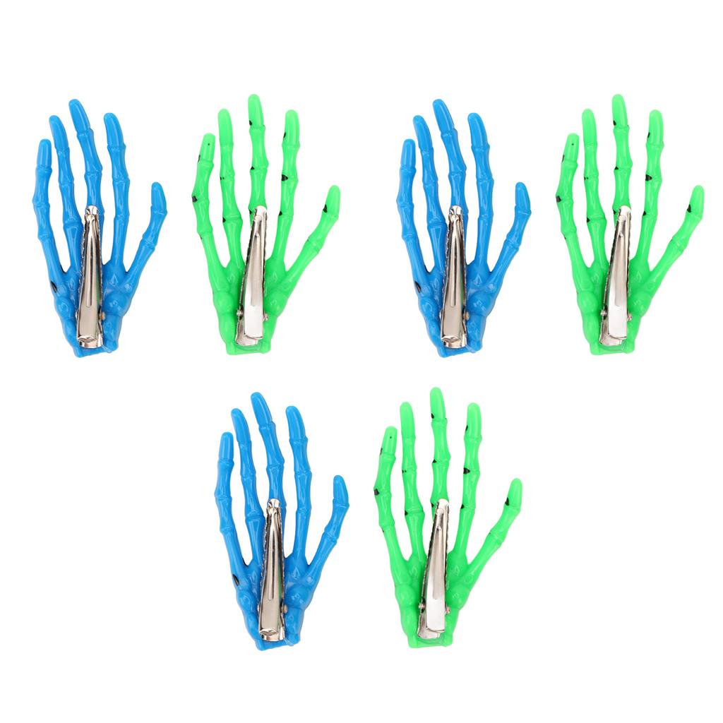 6 PCS Hands Bone Hair Clips Blue Green Portable Scary Hand Claws Hairpins for Halloween Cosplay
